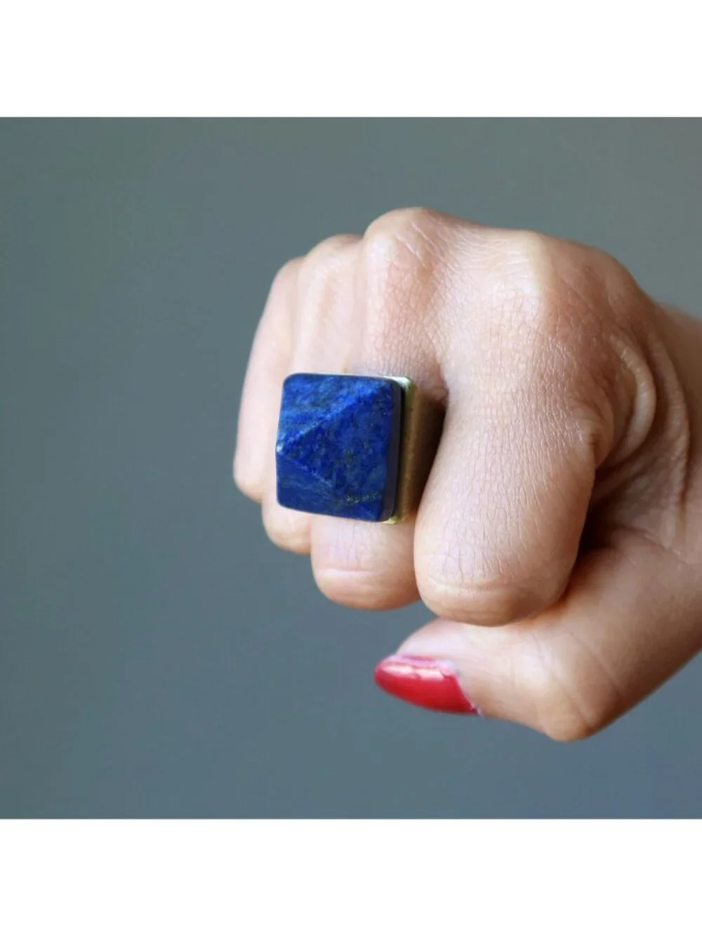 Lapis Lazuli Ring Blue Pharaoh Pyramid Gem Bronze Adjustable Size 5 to 8 Jewelry
